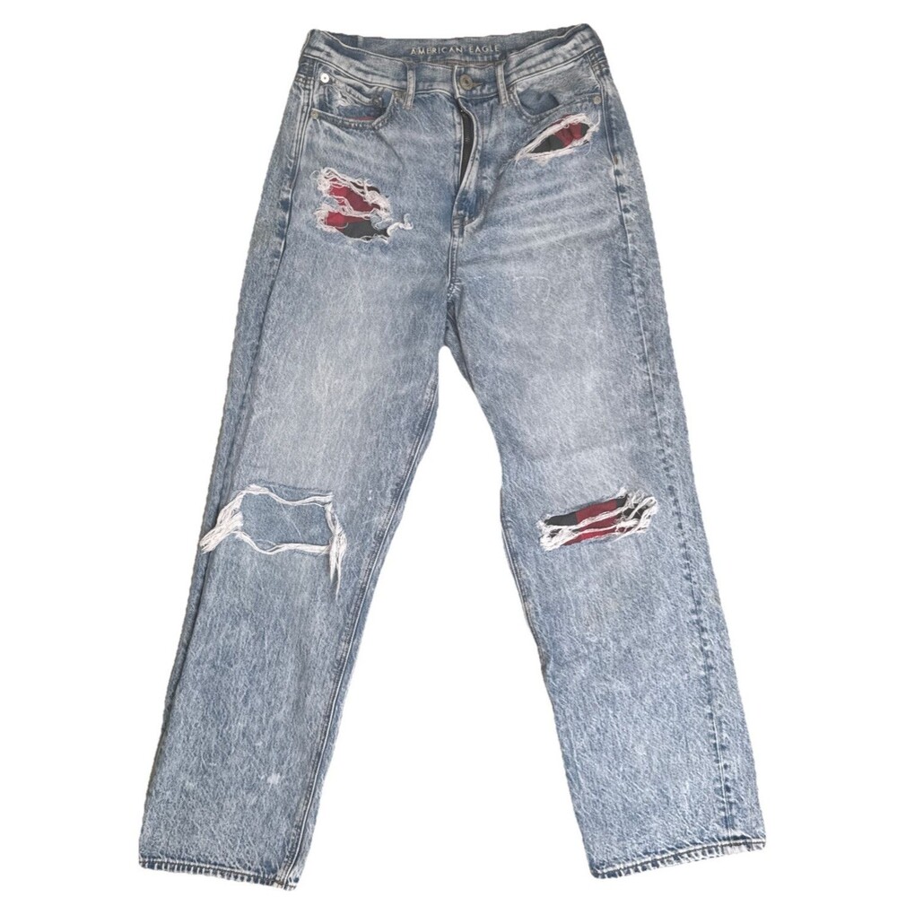 American Eagle Ripped Highest Waist '90s Boyfriend Jeans Size 8 Light Blue